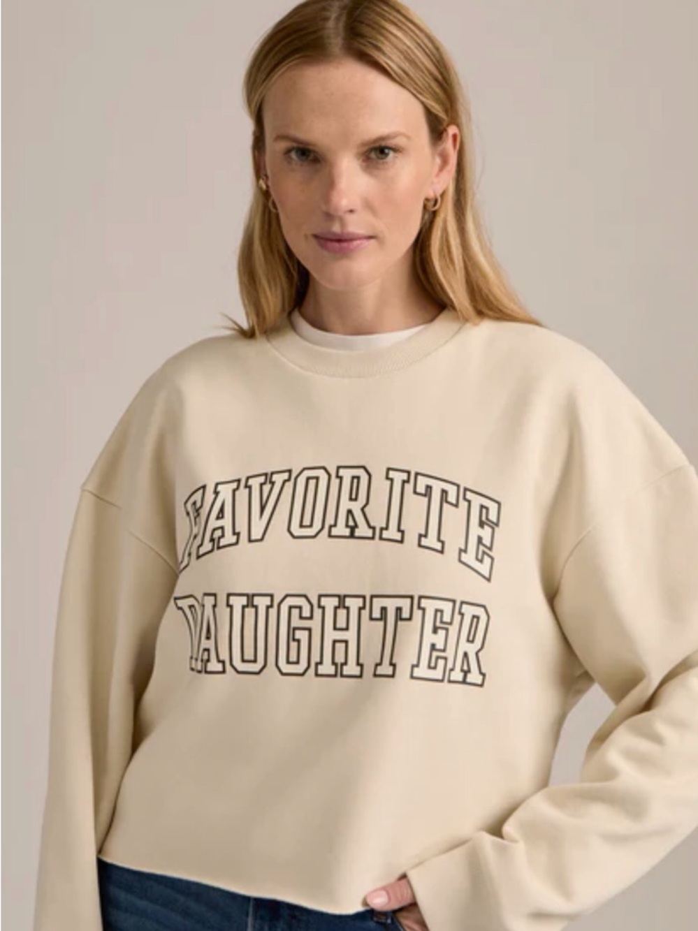 Favorite Daughter Cropped Collegiate Sweatshirt French Oak/Snow White size M NWT